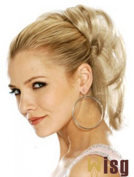 Hairpieces Clip In Blonde Color Straight Style With Synthetic