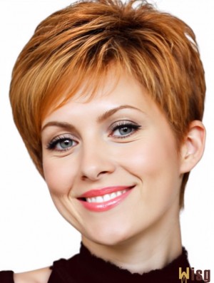 Human Hair Wigs With Capless Wavy Style Auburn Color