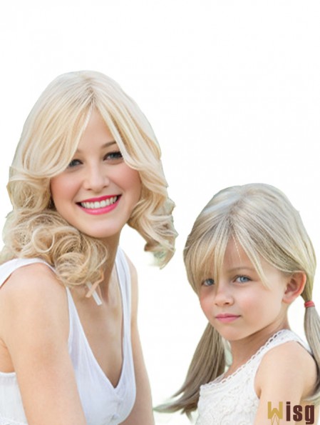 Layered Long Blonde Wavy 16 inch Natural Human Hair Wigs