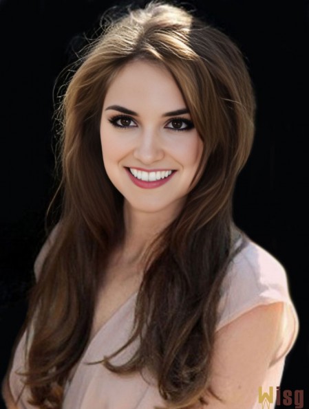 Monofilament Human Hair  Wigs Long Length Straight Style Brown Color