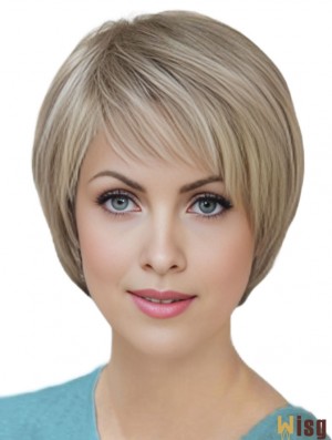 100% Hand Tied Short Straight Classic Blonde Real Hair Wigs