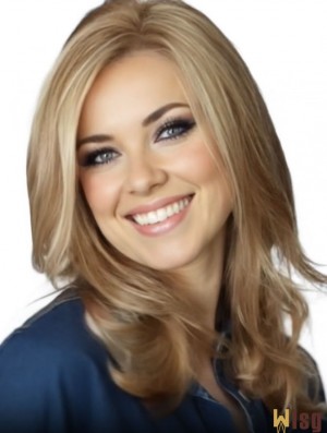 Trendy Blonde Wavy Long Remy Human Hair Lace Front Wigs