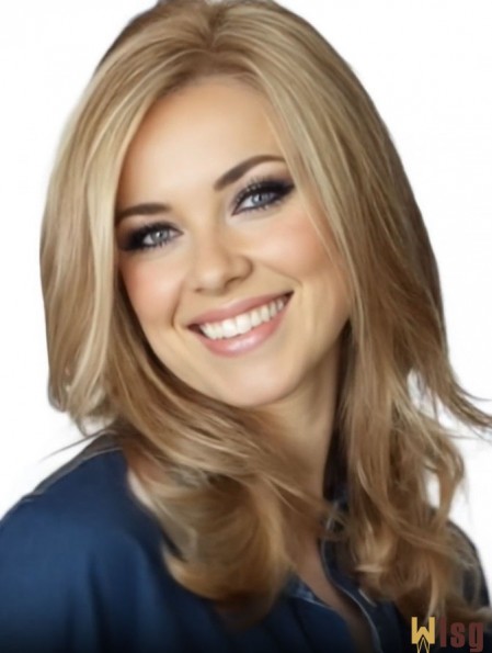 Trendy Blonde Wavy Long Remy Human Hair Lace Front Wigs