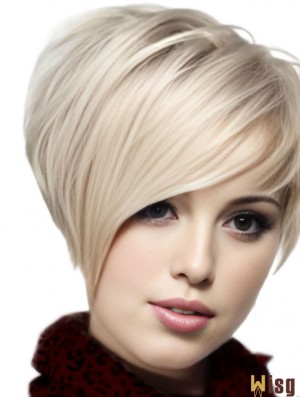 Human Hair Straight Wigs With Monofilament Blonde Color Chin Length