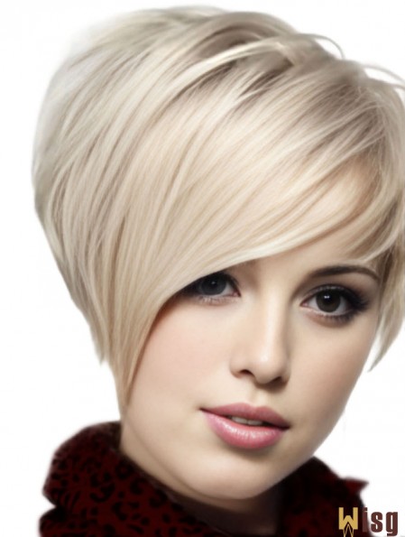Human Hair Straight Wigs With Monofilament Blonde Color Chin Length
