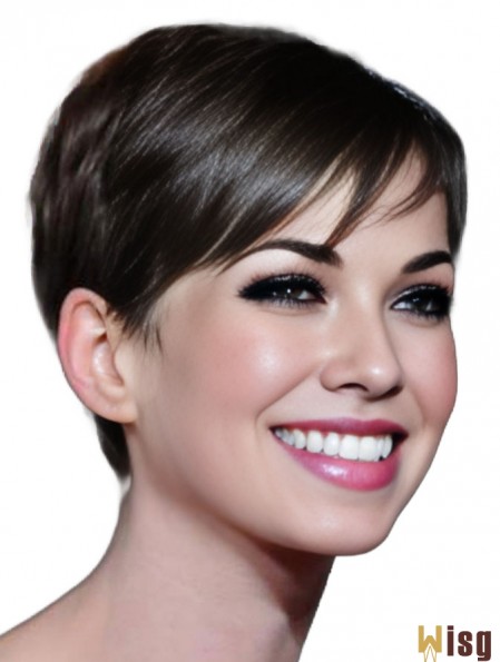 Remy Human Boycuts Lace Front Cropped Brown  Wigs