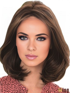 Human Hair Wig Brown With Lace Front Shoulder Length Brown Color