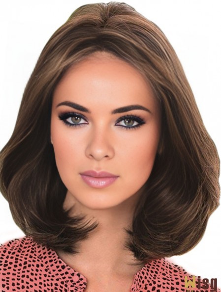 Human Hair Wig Brown With Lace Front Shoulder Length Brown Color