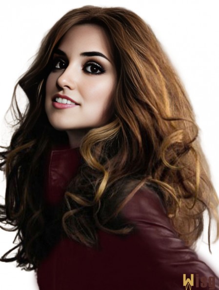 Long Remy Human Wavy Brown 22 inch Monofilament Wig