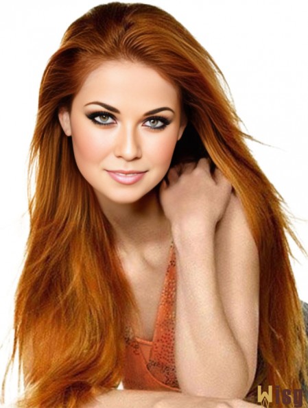 100% Hand Tied Auburn Long Straight Monofilament Wigs Human Hair