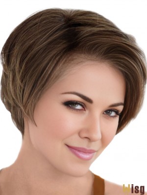 Human Hair Wigs Affordable Lace Front Wigs Monofilament Straight Style Brown Color Short Length Wigs