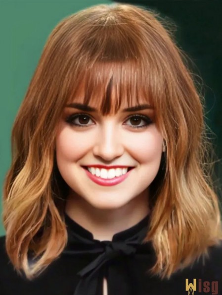 Lace Front Emma Stone Wigs Human Hair UK With Bangs Wavy Style Cropped Color