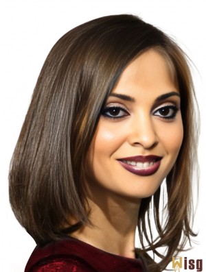 Brown Shoulder Length Exquisite Straight With Bangs Lace Wigs