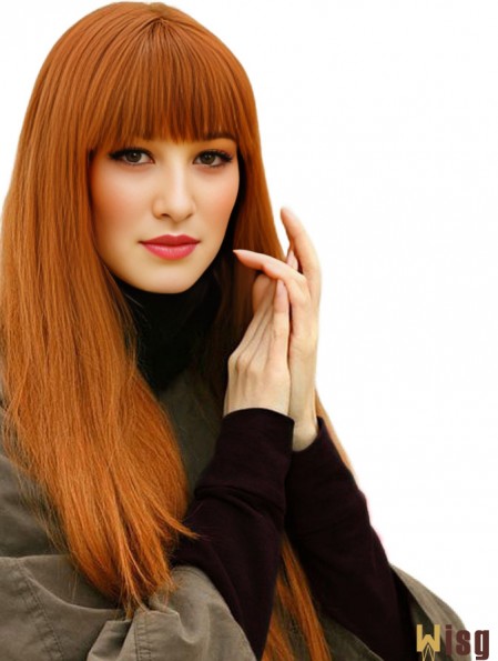100% Human Hair Lace Front Wigs With Bangs Straight Style