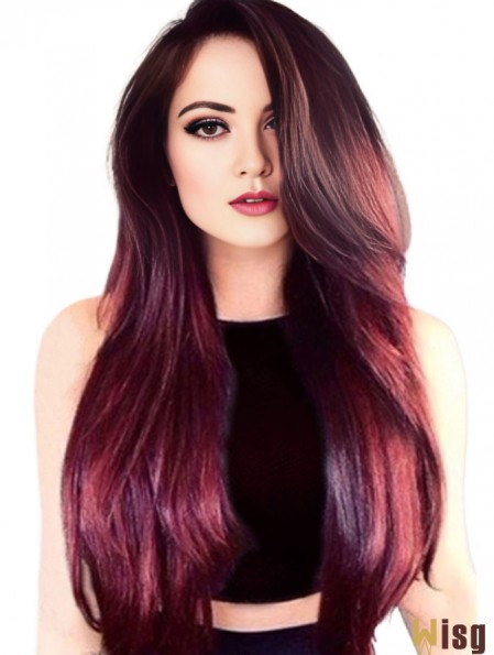 Human Hair Lace Front Wigs With Bangs Straight Style Long Length