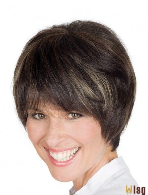 Remy Human Hair New Short Straight Grey Wigs