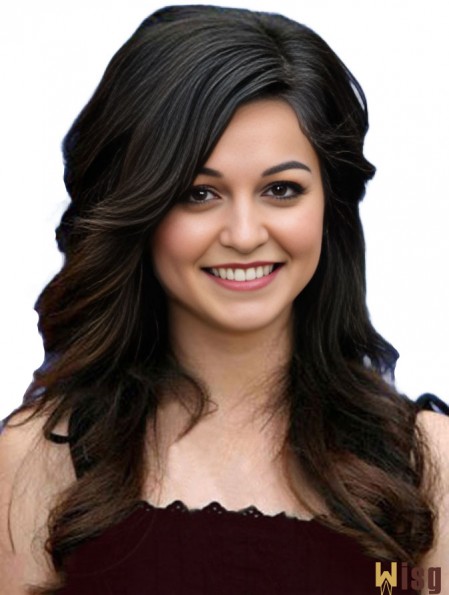New Black Long Wavy 20 inch With Bangs  Lace Wigs