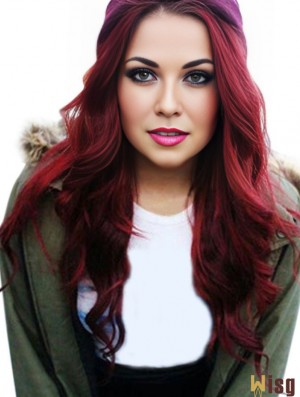 Wavy Without Bangs Lace Front Soft 20 inch Red Long Wigs