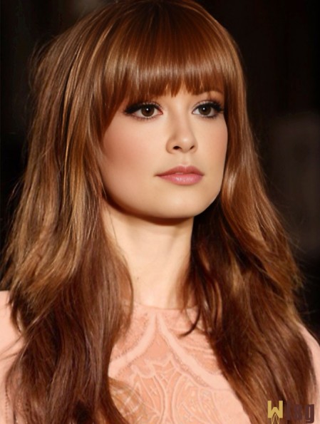With Bangs Long Copper Wavy 20 inch Beautiful Human Hair Wigs