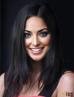 Ideal 16 inch Black Long Without Bangs Straight Lace Wigs