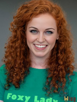 Without Bangs Long Copper Curly 18 inch Affordable Human Hair Stephanie Courtney Wigs