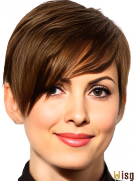 Brown Cropped Straight Boycuts Lace Front 6 inch  Wigs