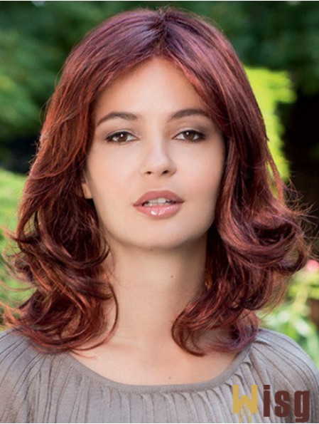 Shoulder Length Wavy Without Bangs Auburn Amazing 100% Hand-tied Wigs
