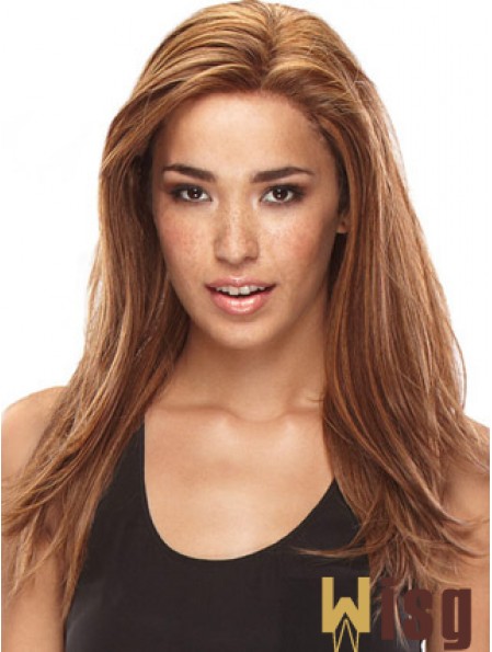 Without Bangs Amazing Straight Auburn Long Human Hair Lace Front Wigs