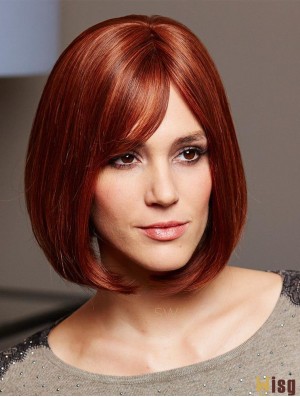 Human Hair Bob Cut Wigs 100% Hand Tied Auburn Color