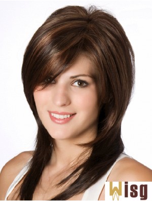 Straight Brown Layered 14 inch Wig Human Hair