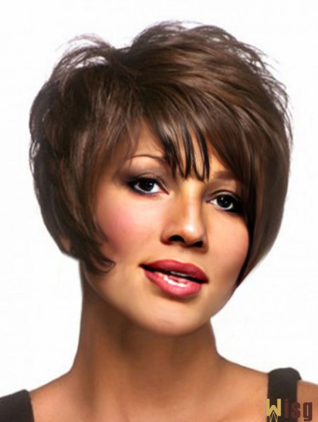 Straight Layered Brown Capless Short African American Wigs UK