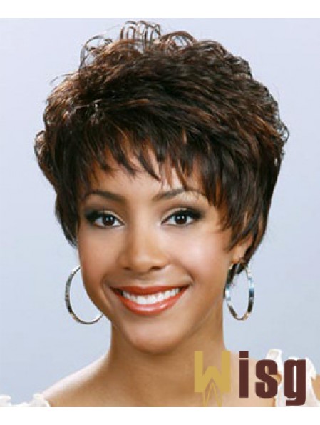 Short Brown Wavy Boycuts Cheap African American Wigs