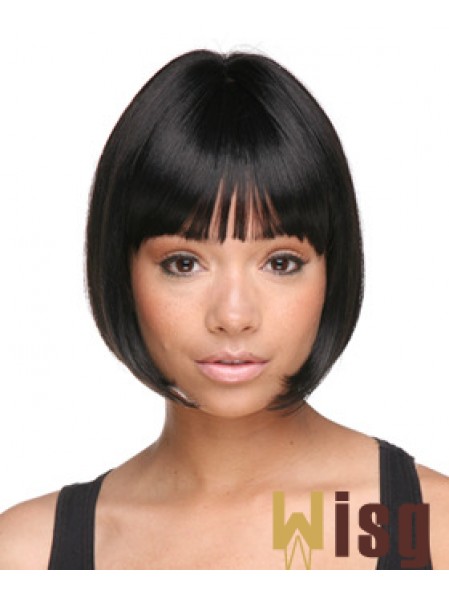 Chin Length Black Straight Bobs Designed African American Wigs