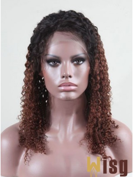 Shoulder Length Curly Without Bangs Full Lace 14 inch Comfortable Black Women Wigs