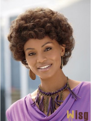 Short Brown Curly Without Bangs Discount African American Wigs