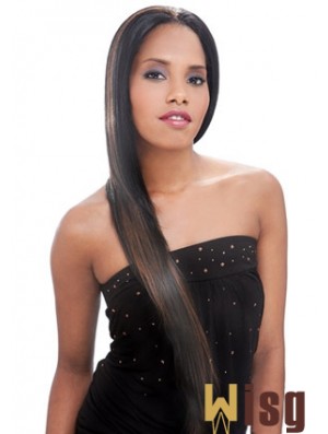 Long Brown Yaki Without Bangs Convenient African American Wigs