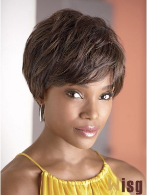 Cropped Brown Wavy Boycuts Fashionable African American Wigs
