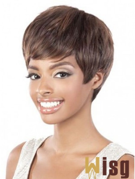 Short Brown Straight Layered Style African American Wigs