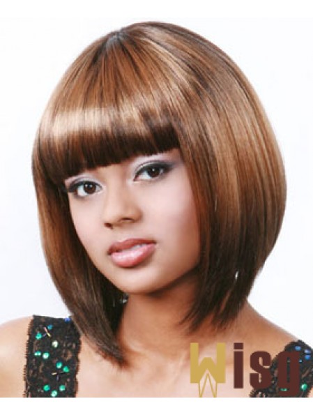 Chin Length Bobs Auburn Synthetic Straight Wigs For Black Woman