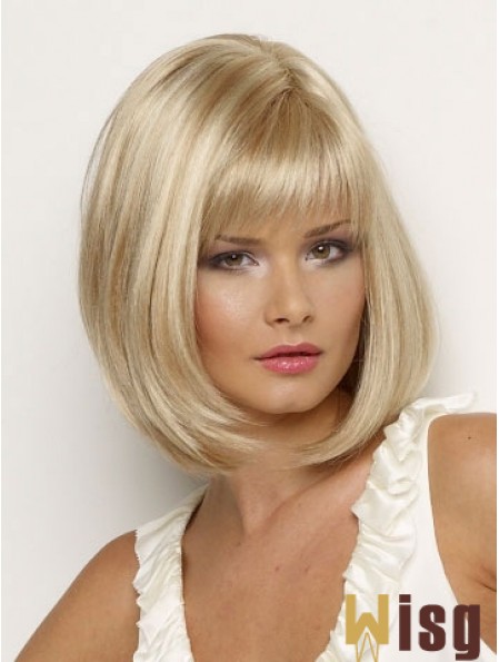 Synthetic Wig Chin Length Blonde Color Straight Style With Bangs