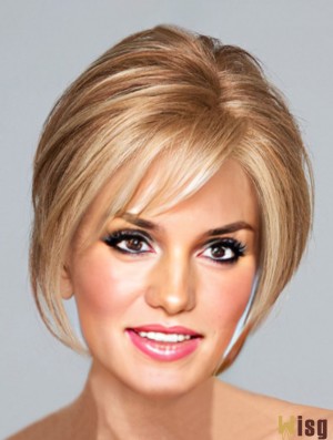 Blonde Chin Length Straight With Bangs 10 inch Perfect Medium Wigs