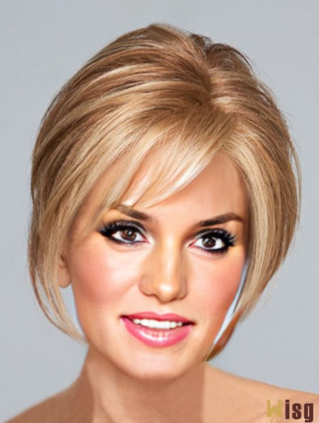 Blonde Chin Length Straight With Bangs 10 inch Perfect Medium Wigs