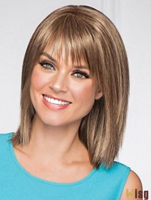 Shoulder Length Straight Blonde 12 inch Lace Full Wigs