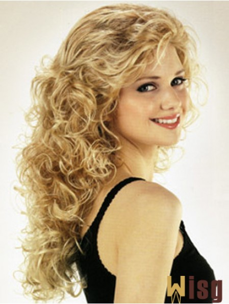 Ideal Blonde Curly With Bangs Long Wigs