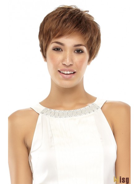 Convenient Brown Cropped Wavy Boycuts Lace Front Wigs