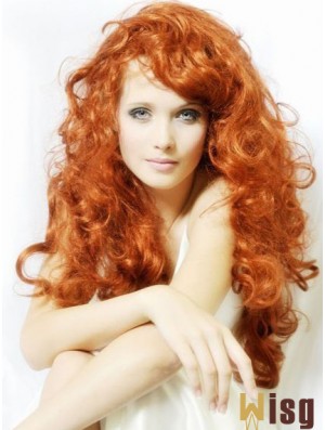 24 inch Wavy Without Bangs Lace Front Copper Stylish Long Wigs