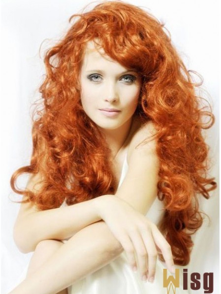 24 inch Wavy Without Bangs Lace Front Copper Stylish Long Wigs