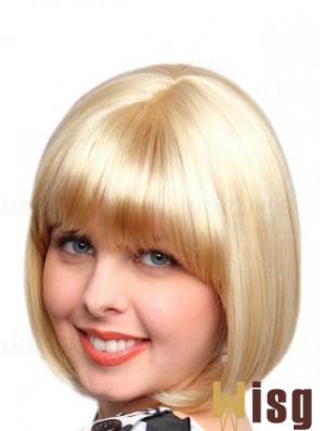 Chin Length Bobs Straight Blonde Affordable Synthetic Wigs