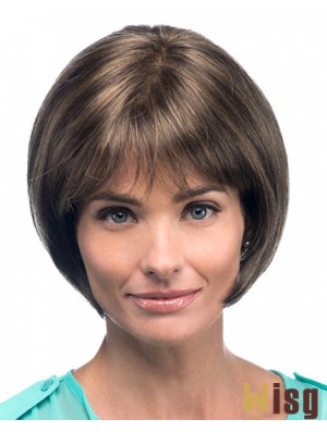 Chin Length Straight Bobs Brown Fashion 100% Hand-tied Wigs
