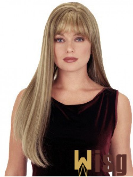 Straight With Bangs 26 inch Blonde Suitable Synthetic Wigs